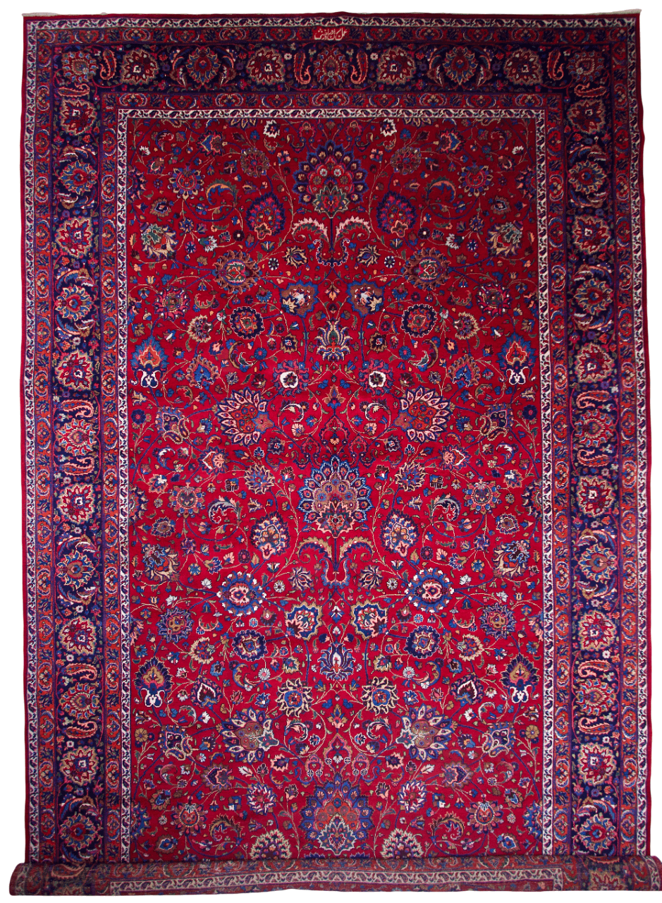Vintage Persian Mashad (11'05"x18'09") burgundy/indigo - Nuvé