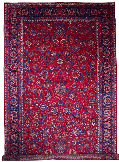 Vintage Persian Mashad (11'05"x18'09") burgundy/indigo - Nuvé