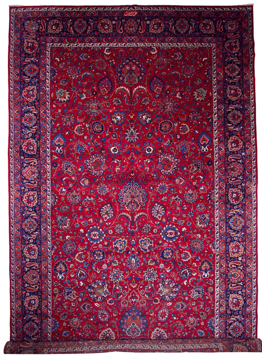 Vintage Persian Mashad (11'05"x18'09") burgundy/indigo - Nuvé