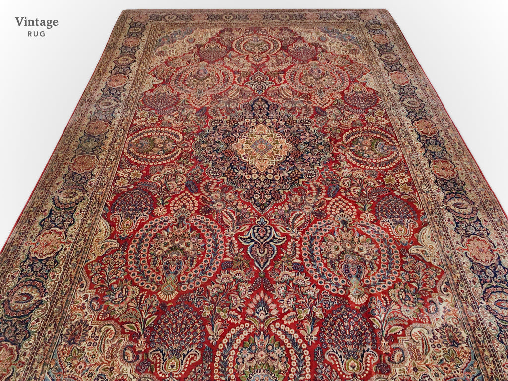 Antique Persian Kasvin (10'09"x17'08") red/navy - Nuvé