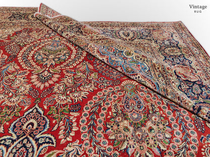 Antique Persian Kasvin (10'09"x17'08") red/navy - Nuvé