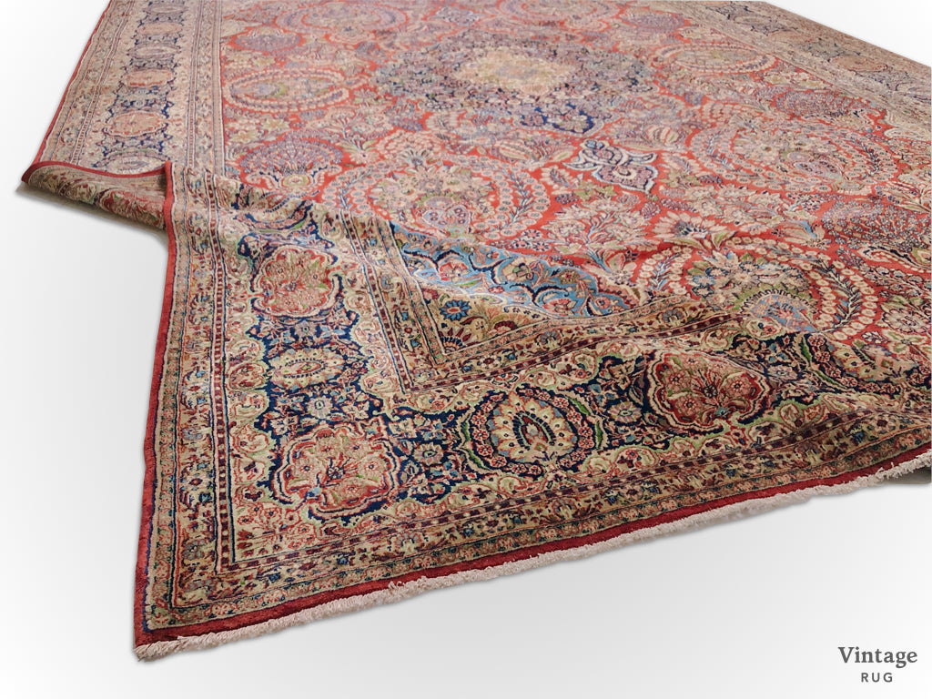 Antique Persian Kasvin (10'09"x17'08") red/navy - Nuvé