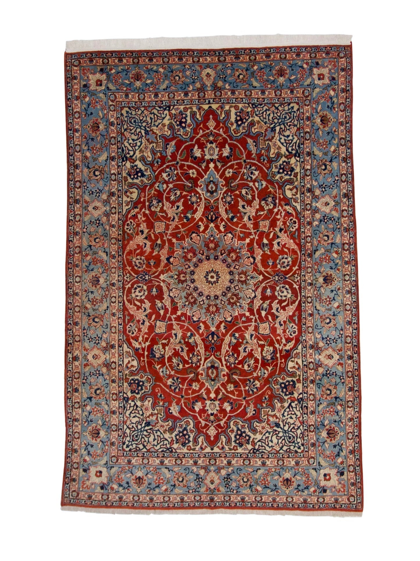 Vintage Persian Isfahan (4'11"x7'09") red/lt.blue - Nuvé