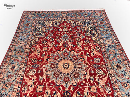Vintage Persian Isfahan (4'11"x7'09") red/lt.blue - Nuvé