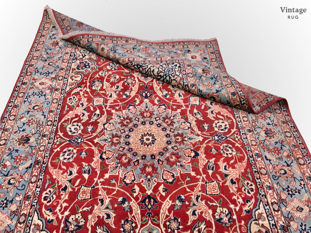 Vintage Persian Isfahan (4'11"x7'09") red/lt.blue - Nuvé