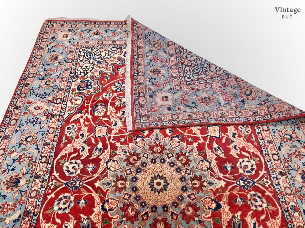 Vintage Persian Isfahan (4'11"x7'09") red/lt.blue - Nuvé
