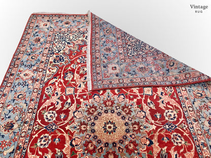 Vintage Persian Isfahan (4'11"x7'09") red/lt.blue - Nuvé