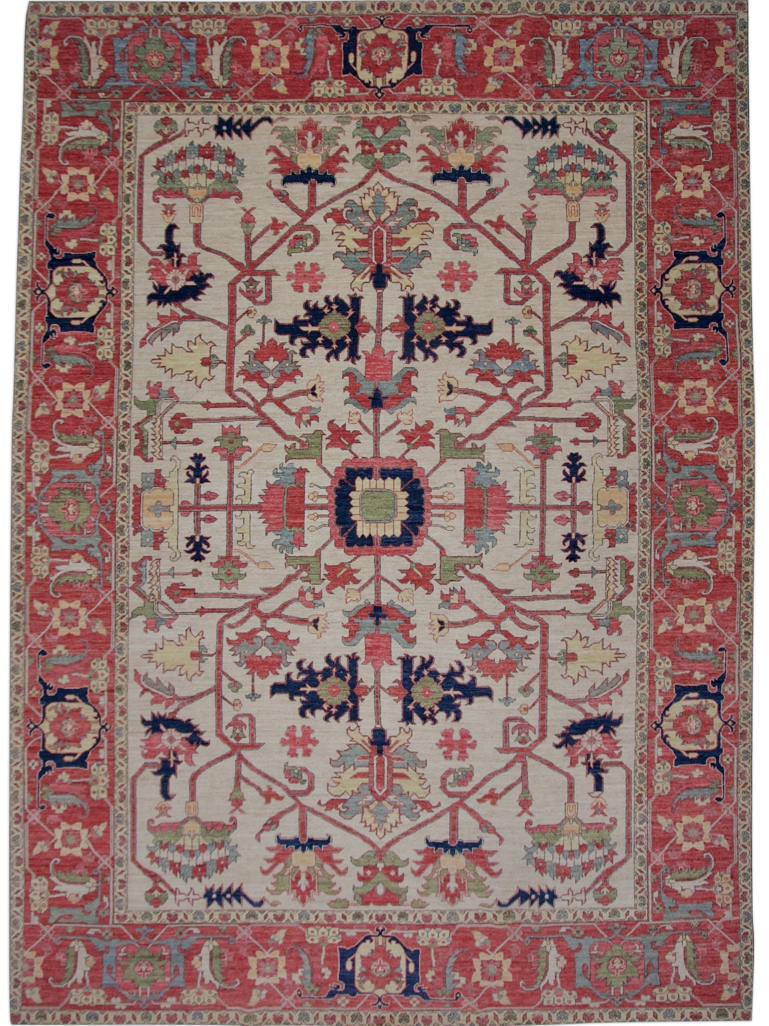 Afghan Heriz (10'03"x14'00") ivory/red - Nuvé