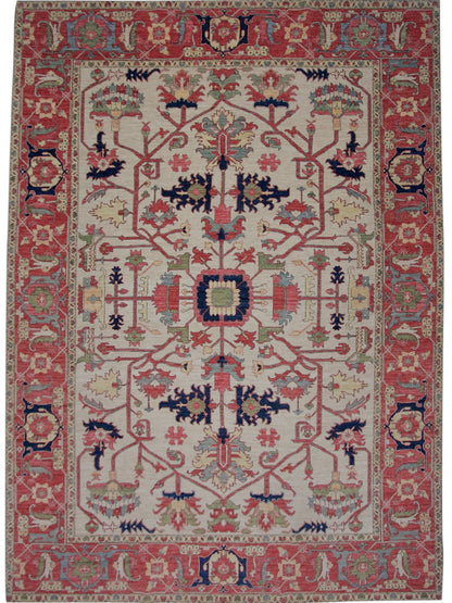 Afghan Heriz (10'03"x14'00") ivory/red - Nuvé