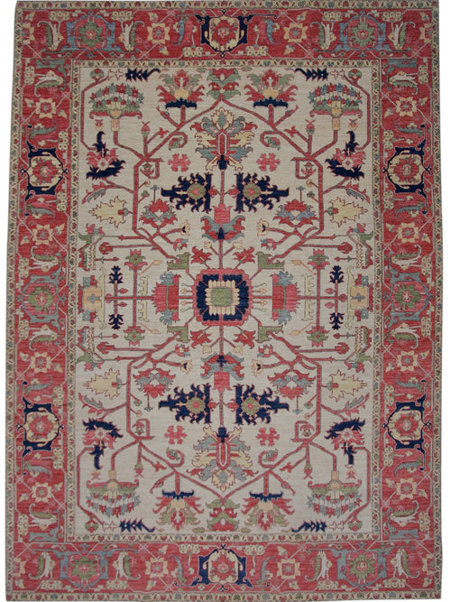 Afghan Heriz (10'03"x14'00") ivory/red - Nuvé