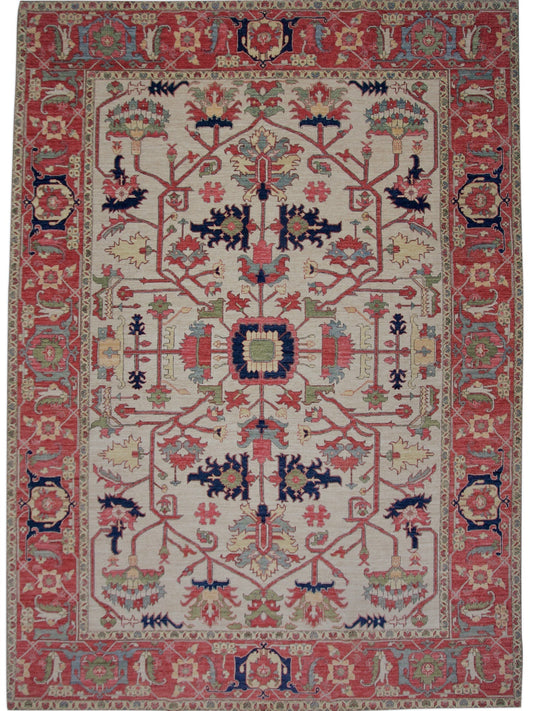 Afghan Heriz (10'03"x14'00") ivory/red - Nuvé