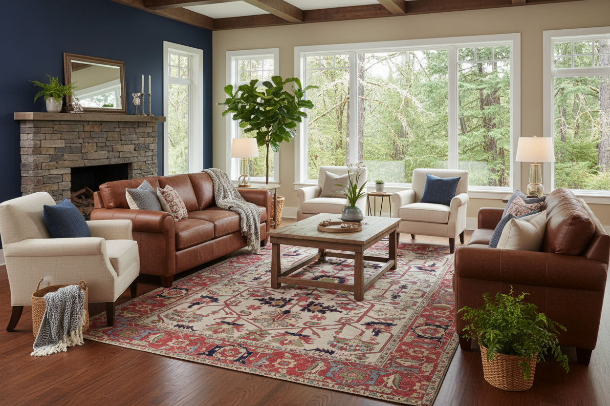 Afghan Heriz (10'03"x14'00") ivory/red