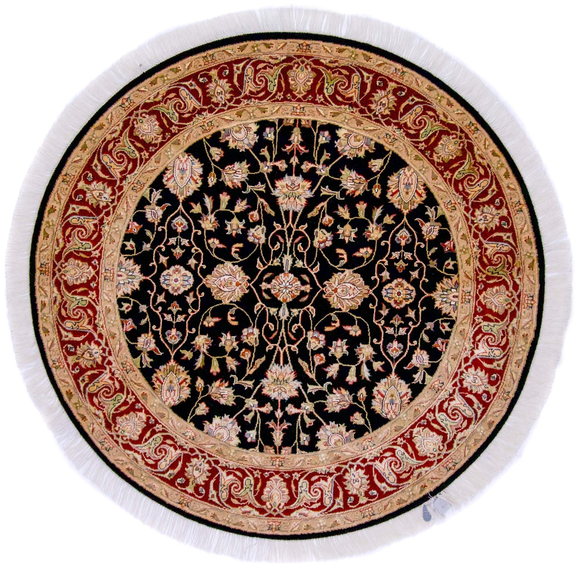 Indo-Persian Wool & Silk blk/dkred 4' round - Nuvé