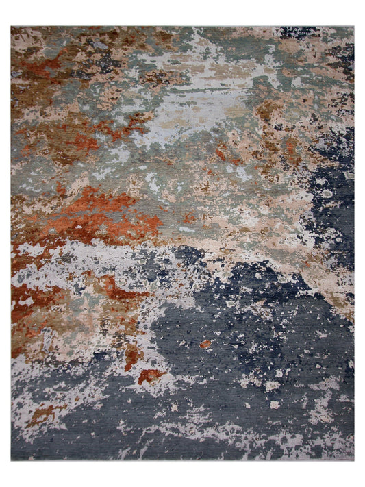 Textured Contemporary (7'11"x9'11") blue/rust - Nuvé
