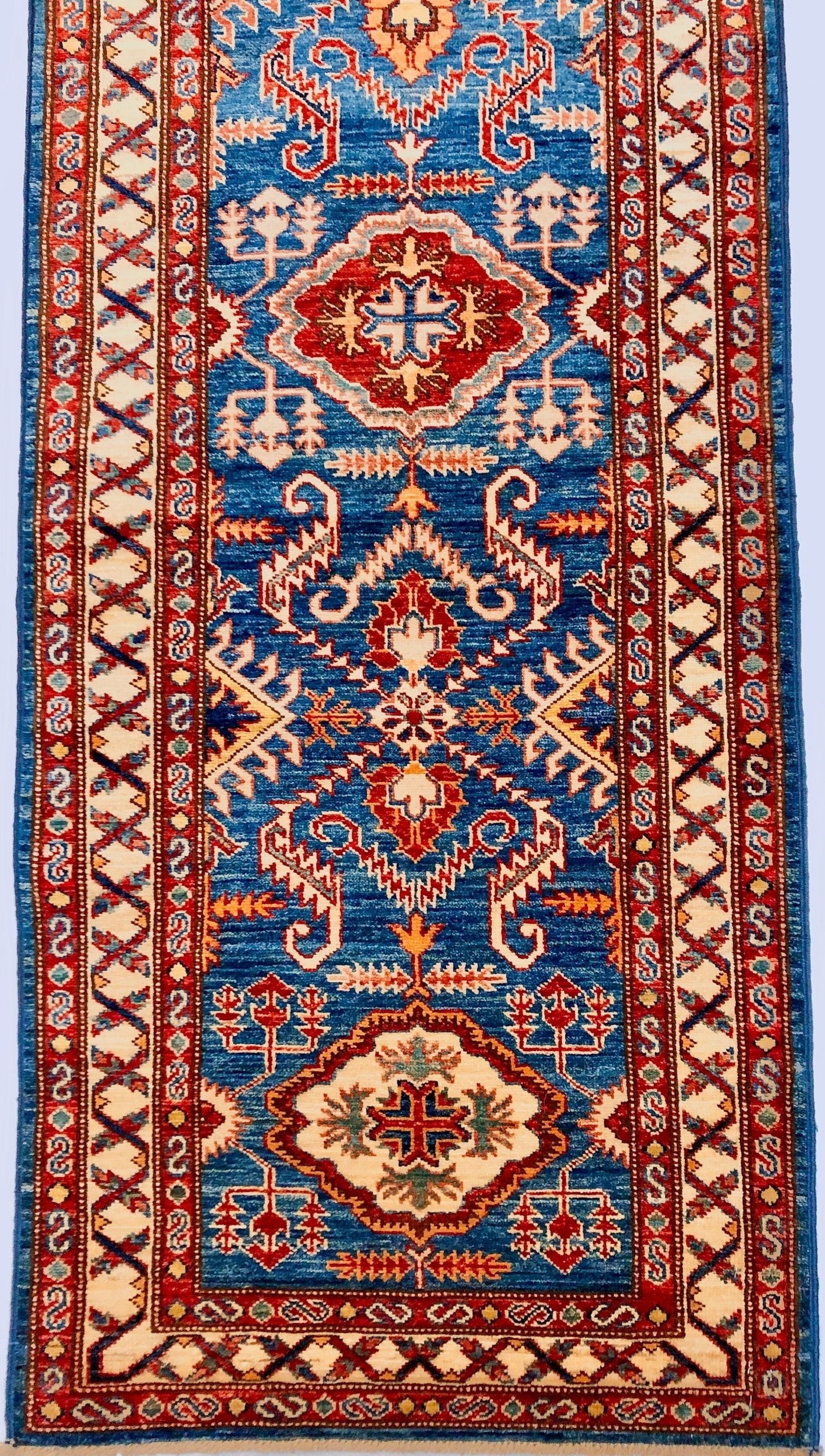 Super Kazak (17' Runner) blue/ivory - Nuvé