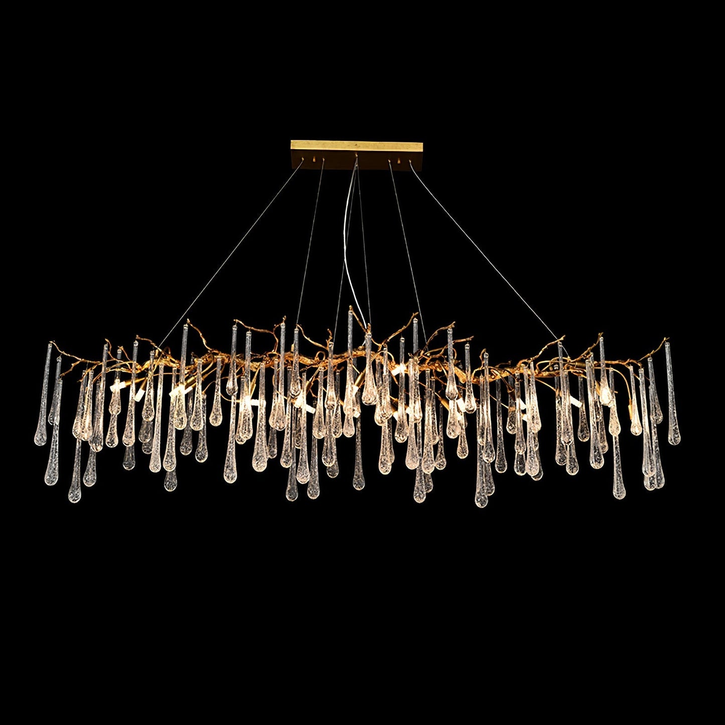 Korewolamp Aqua Makrama chandelier with long teardrop design, featuring intricate macramé details and elegant hanging elements.