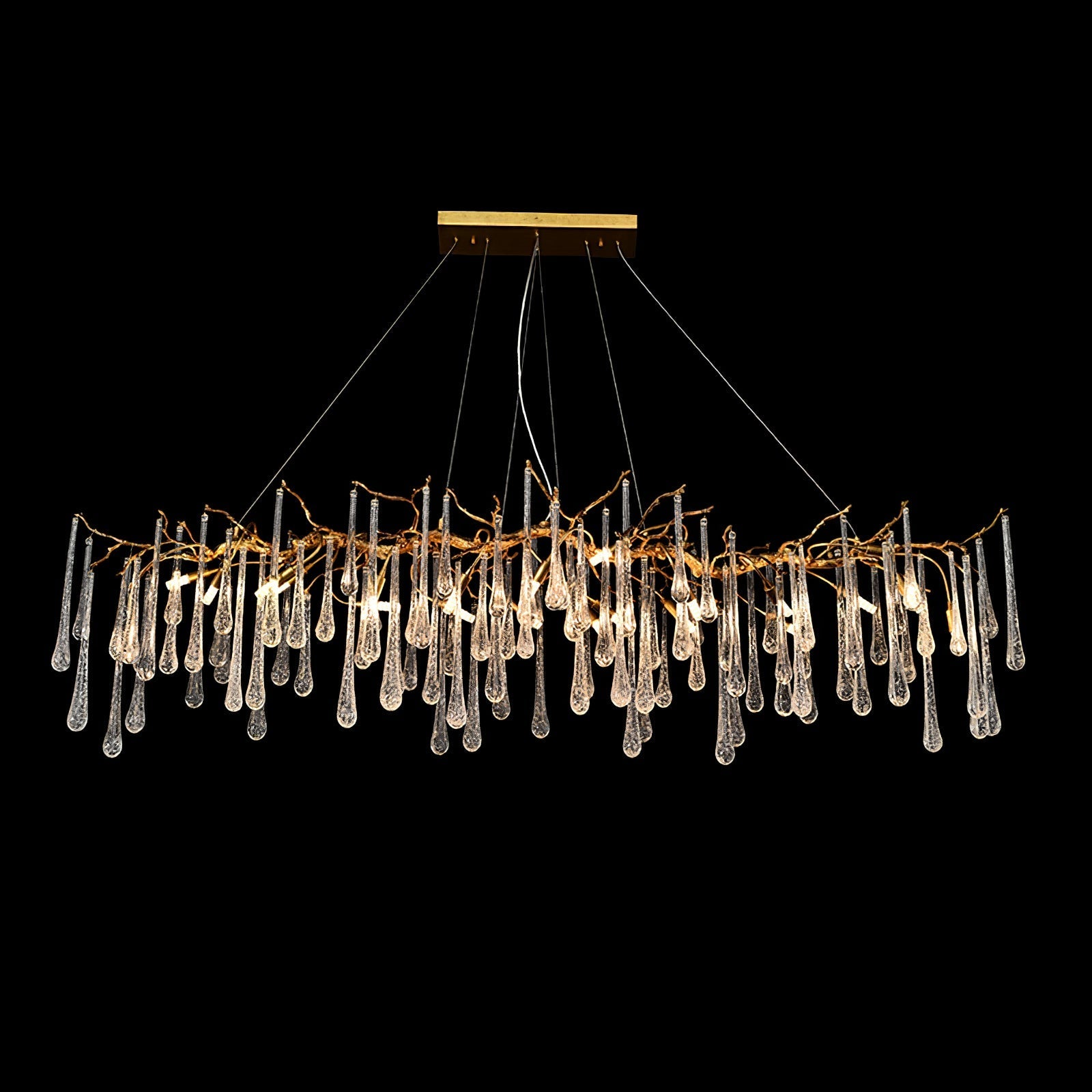 Korewolamp Aqua Makrama chandelier with long teardrop design, featuring intricate macramé details and elegant hanging elements.