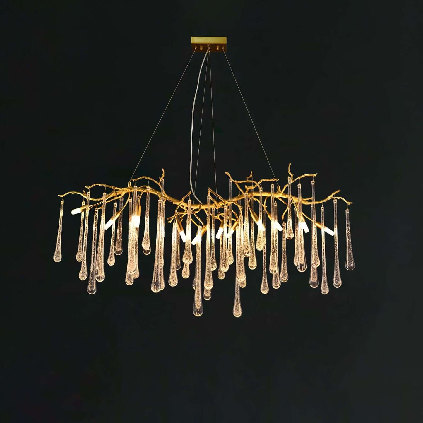 Korewolamp Aqua Makrama chandelier with hanging teardrop-shaped makrama design, elegant and modern lighting fixture.
