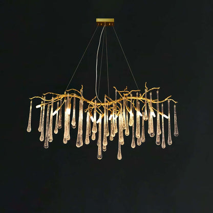 Korewolamp Aqua Makrama chandelier with hanging teardrop-shaped makrama design, elegant and modern lighting fixture.