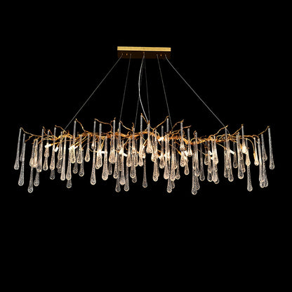 Korewolamp Aqua Makrama chandelier with elongated teardrop design, featuring intricate macrame details and hanging elements.