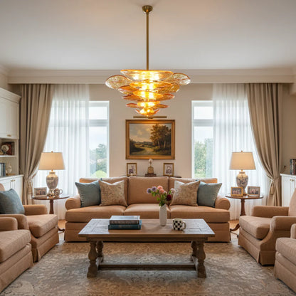 Leaf-Shaped Amber Textured Glass Chandelier - Nuvé