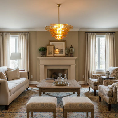 Leaf-Shaped Amber Textured Glass Chandelier - Nuvé