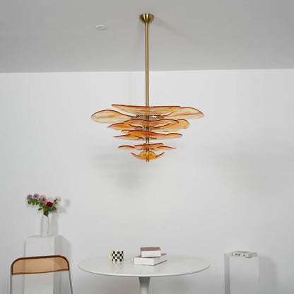 Leaf-Shaped Amber Textured Glass Chandelier - Nuvé