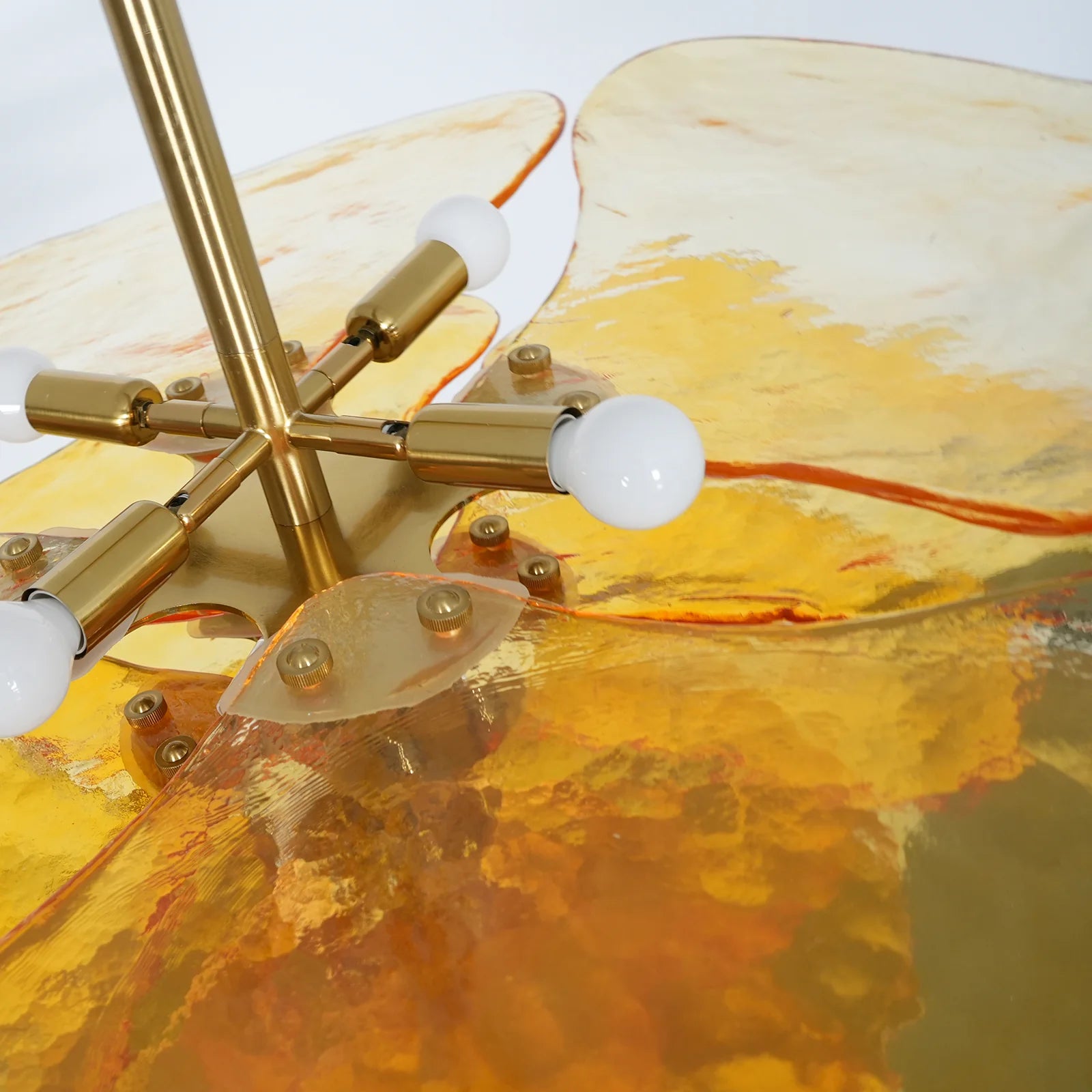 Leaf-Shaped Amber Textured Glass Chandelier - Nuvé
