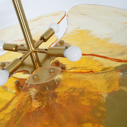 Leaf-Shaped Amber Textured Glass Chandelier - Nuvé