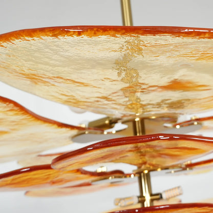 Leaf-Shaped Amber Textured Glass Chandelier - Nuvé