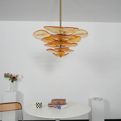 Leaf-Shaped Amber Textured Glass Chandelier - Nuvé