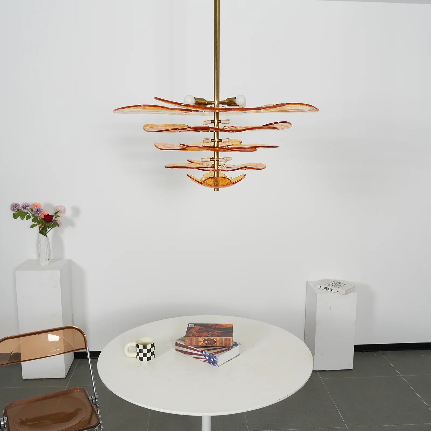 Leaf-Shaped Amber Textured Glass Chandelier - Nuvé