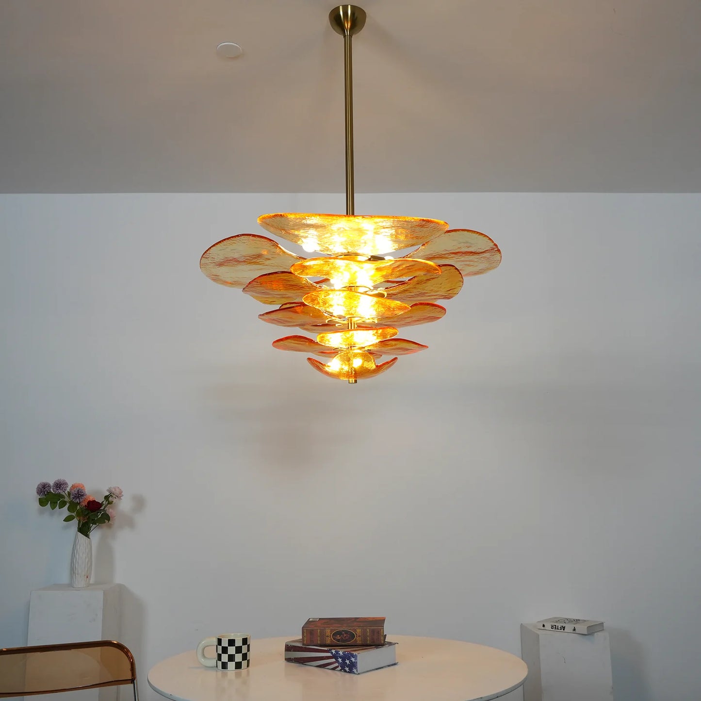 Leaf-Shaped Amber Textured Glass Chandelier - Nuvé