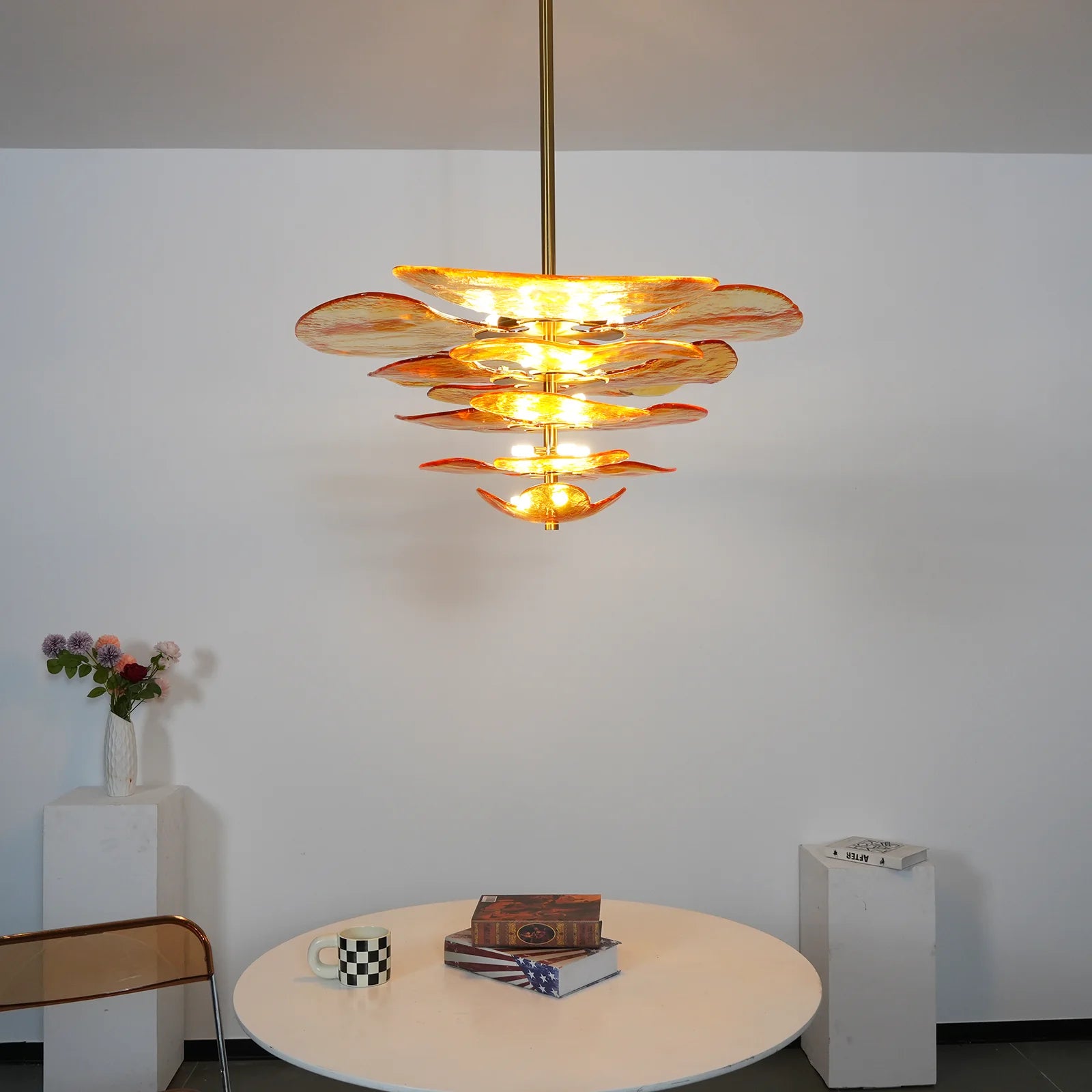 Leaf-Shaped Amber Textured Glass Chandelier - Nuvé
