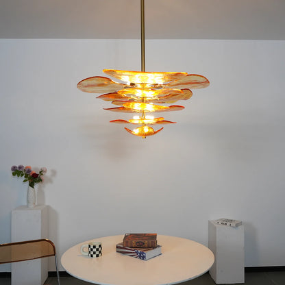 Leaf-Shaped Amber Textured Glass Chandelier - Nuvé