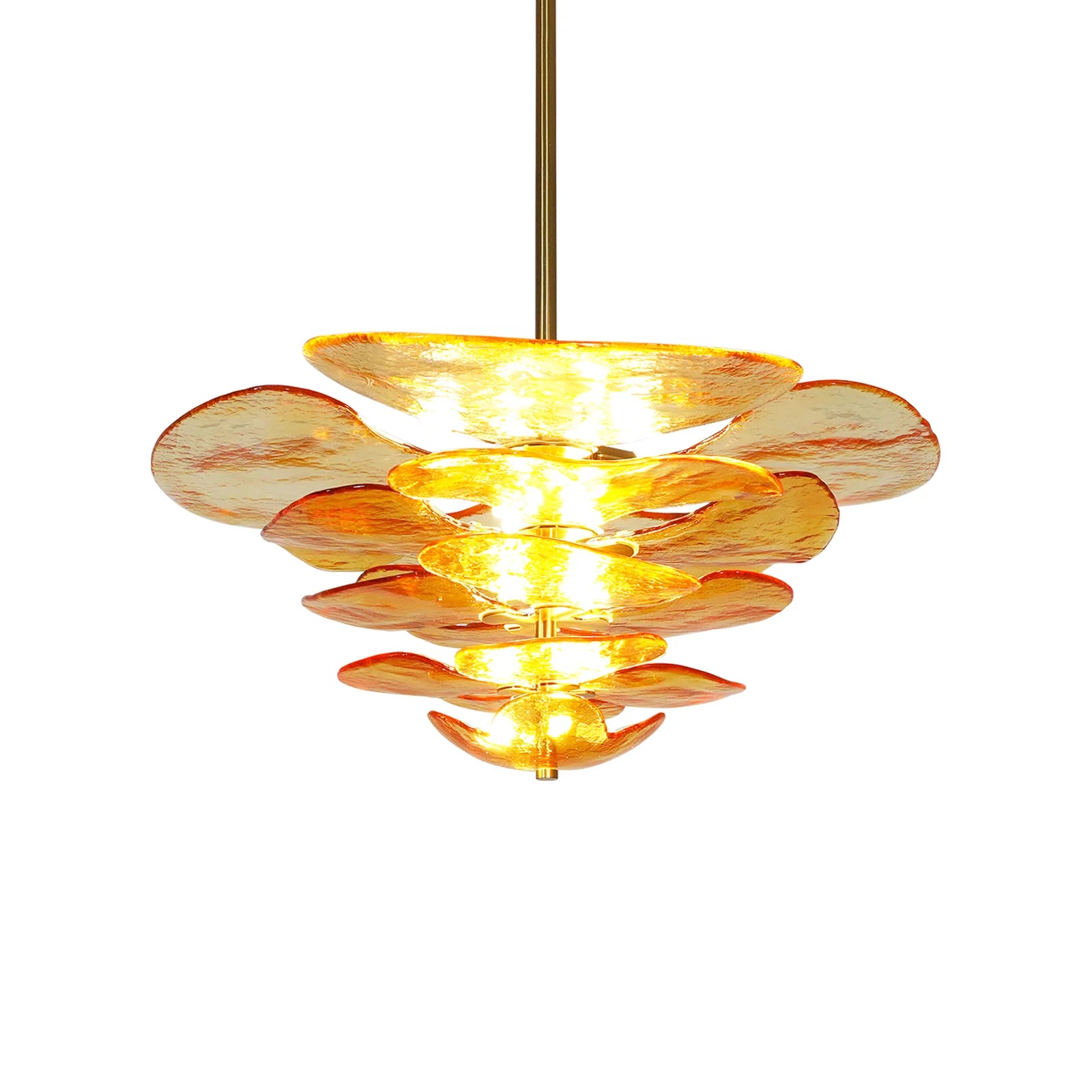 Leaf-Shaped Amber Textured Glass Chandelier - Nuvé