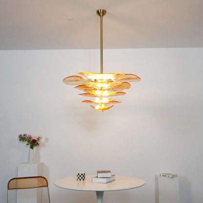 Leaf-Shaped Amber Textured Glass Chandelier - Nuvé