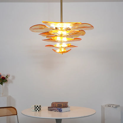 Leaf-Shaped Amber Textured Glass Chandelier - Nuvé