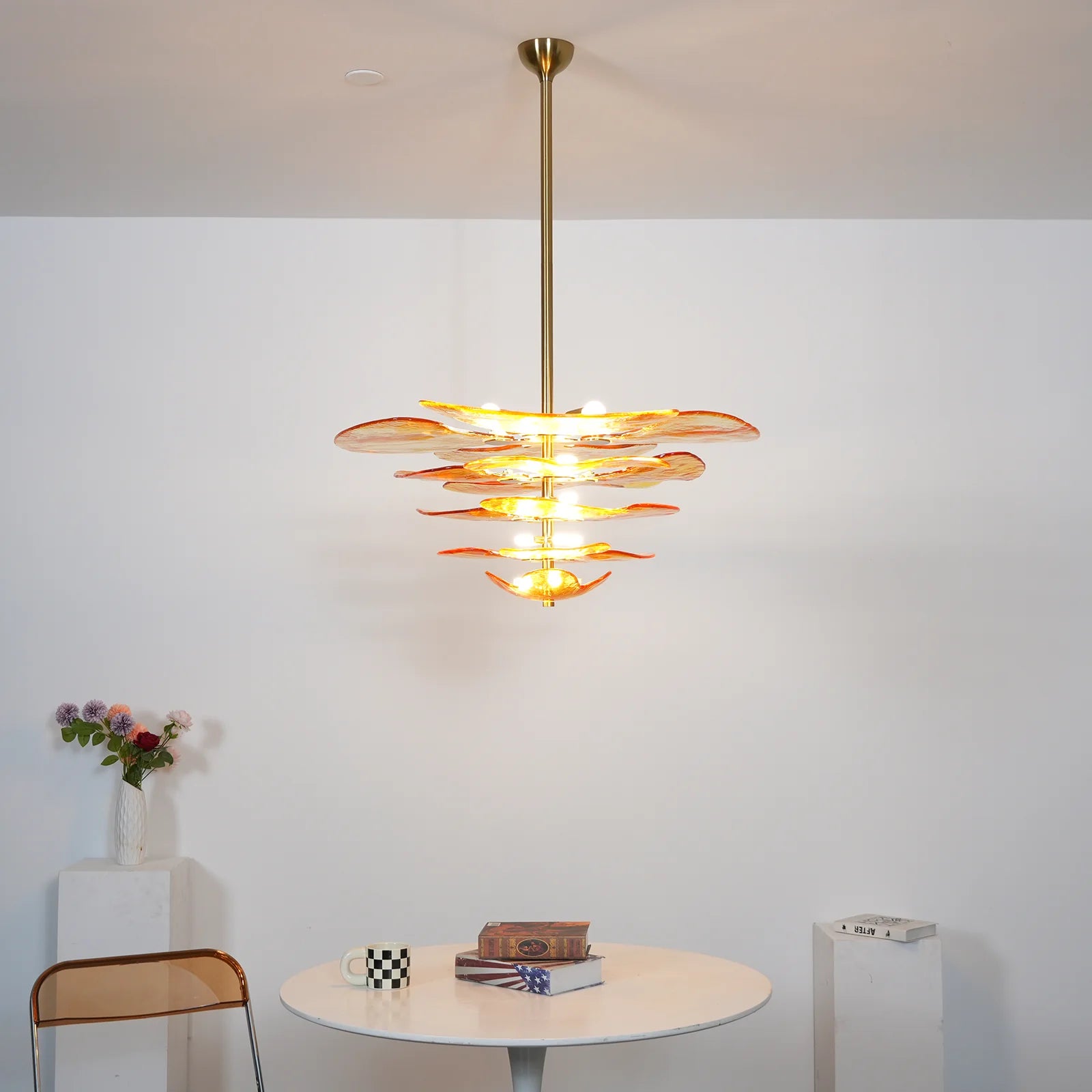 Leaf-Shaped Amber Textured Glass Chandelier - Nuvé