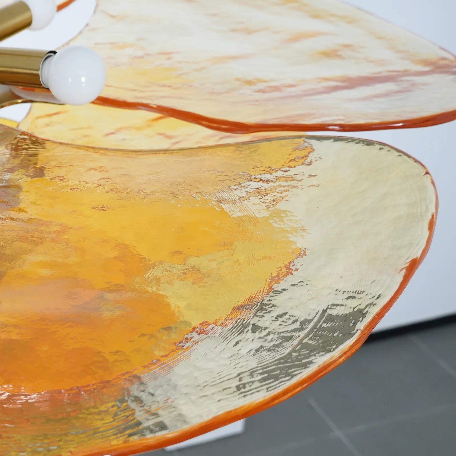 Leaf-Shaped Amber Textured Glass Chandelier - Nuvé