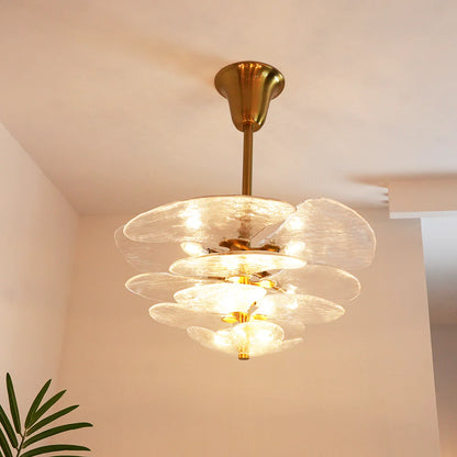 Leaf-Shaped White Textured Glass Chandelier
