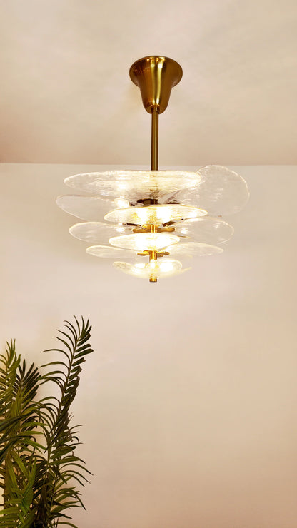 Leaf-Shaped White Textured Glass Chandelier