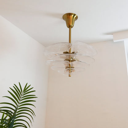 Leaf-Shaped White Textured Glass Chandelier