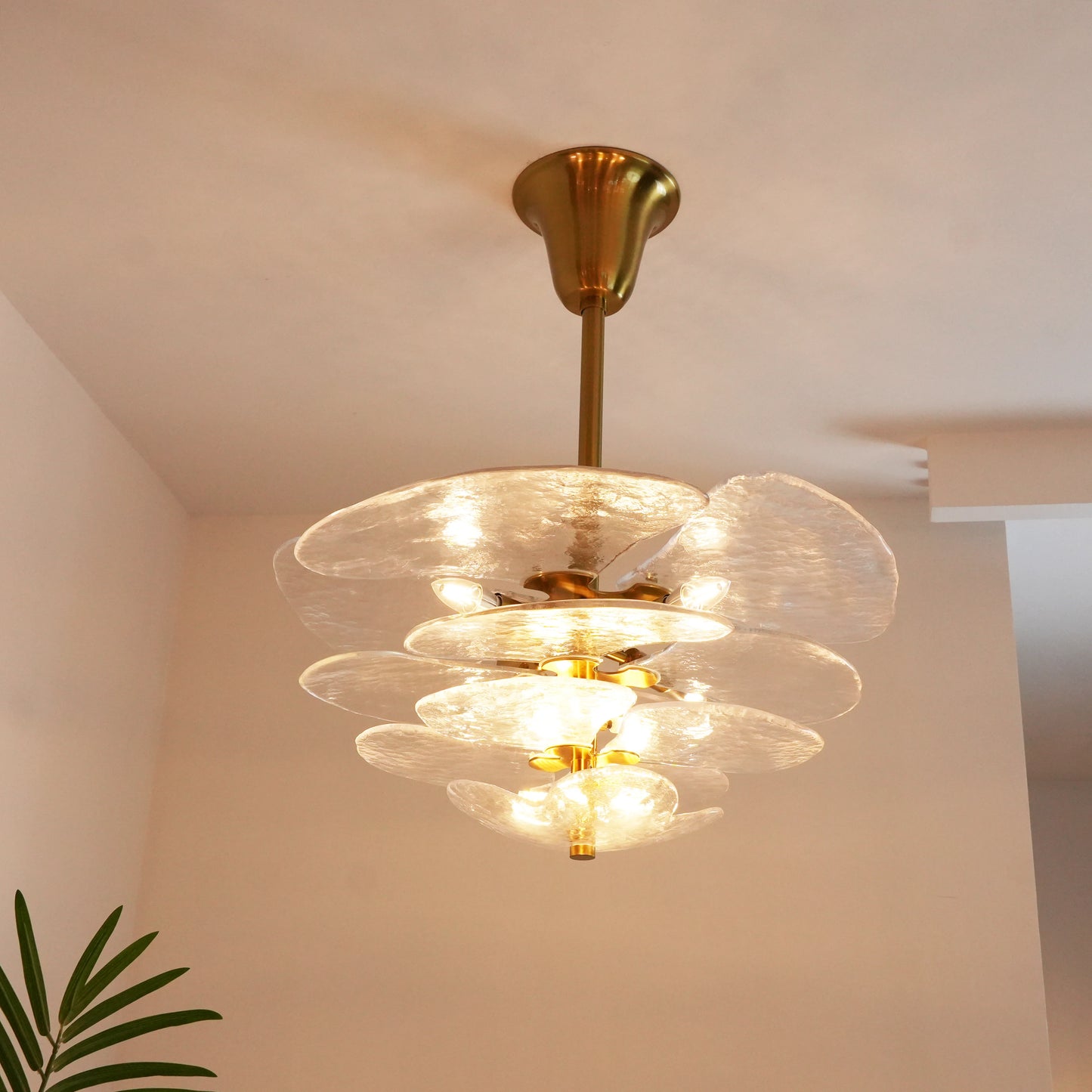 Leaf-Shaped White Textured Glass Chandelier