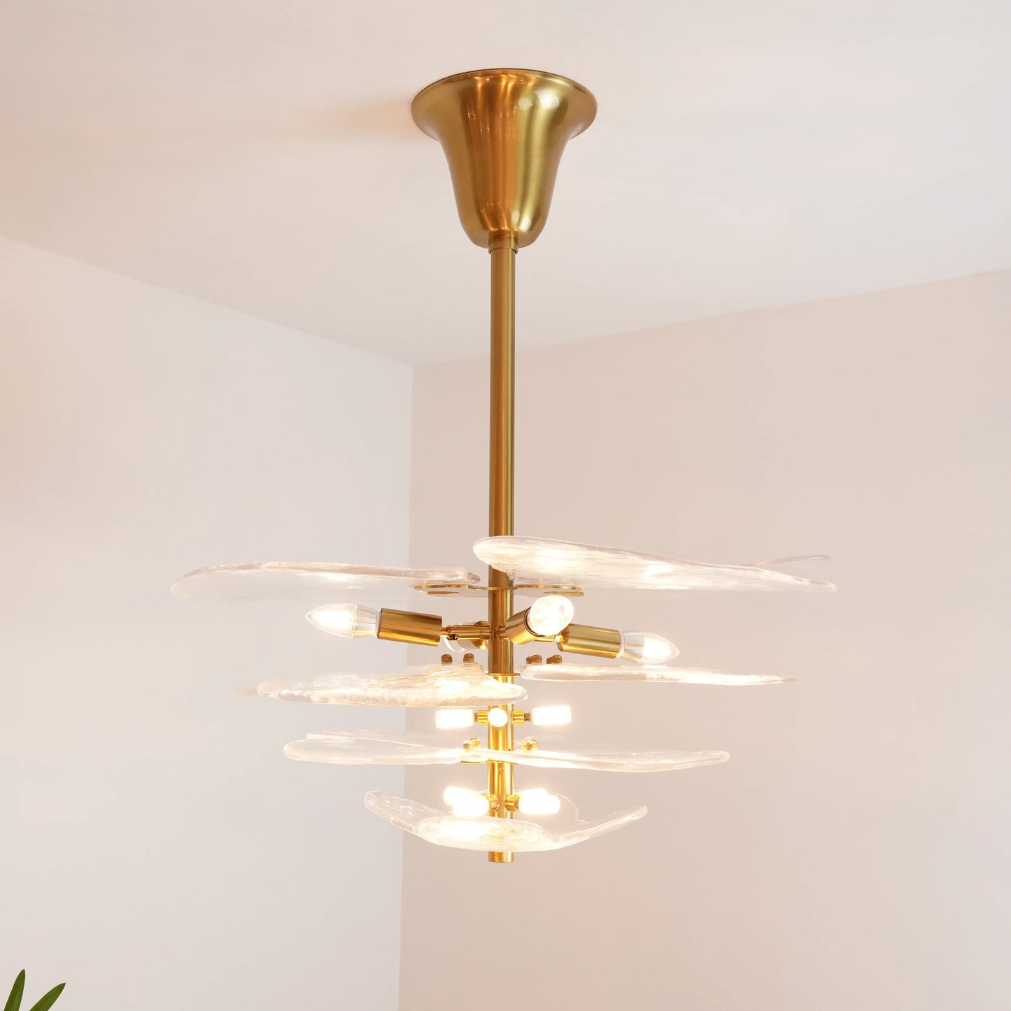Leaf-Shaped White Textured Glass Chandelier