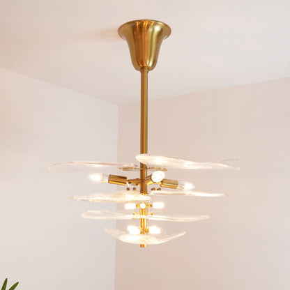 Leaf-Shaped White Textured Glass Chandelier