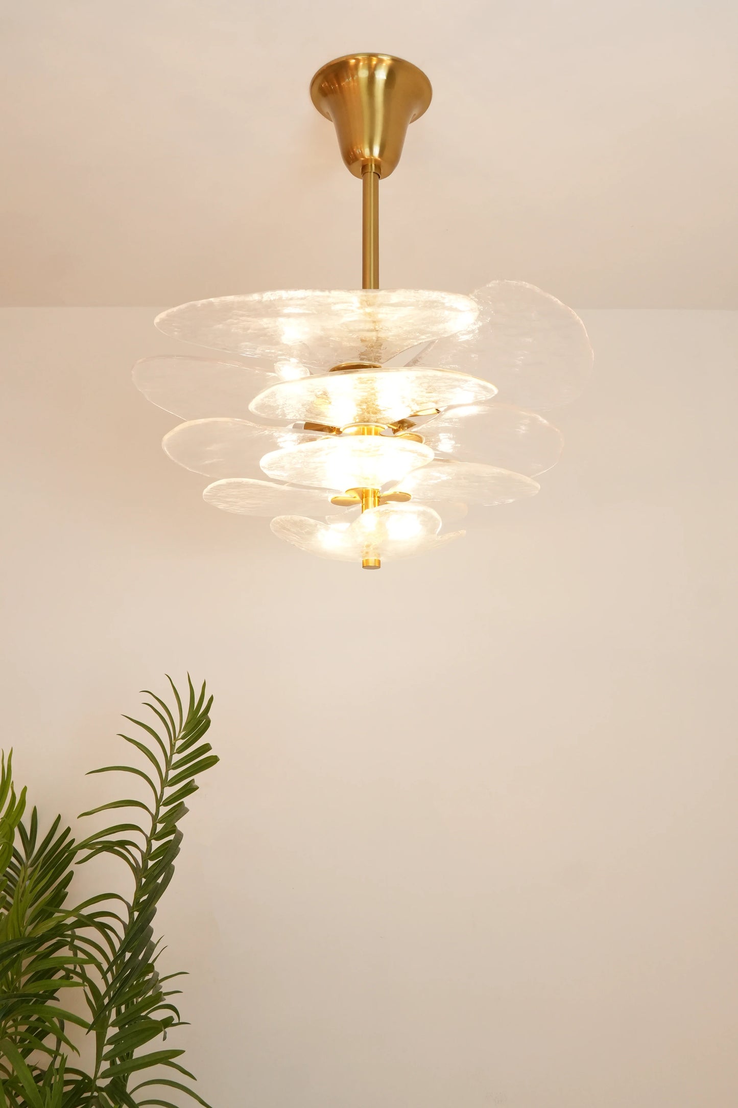 Leaf-Shaped White Textured Glass Chandelier