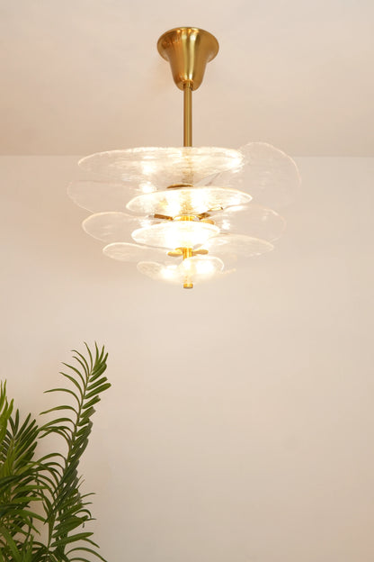 Leaf-Shaped White Textured Glass Chandelier
