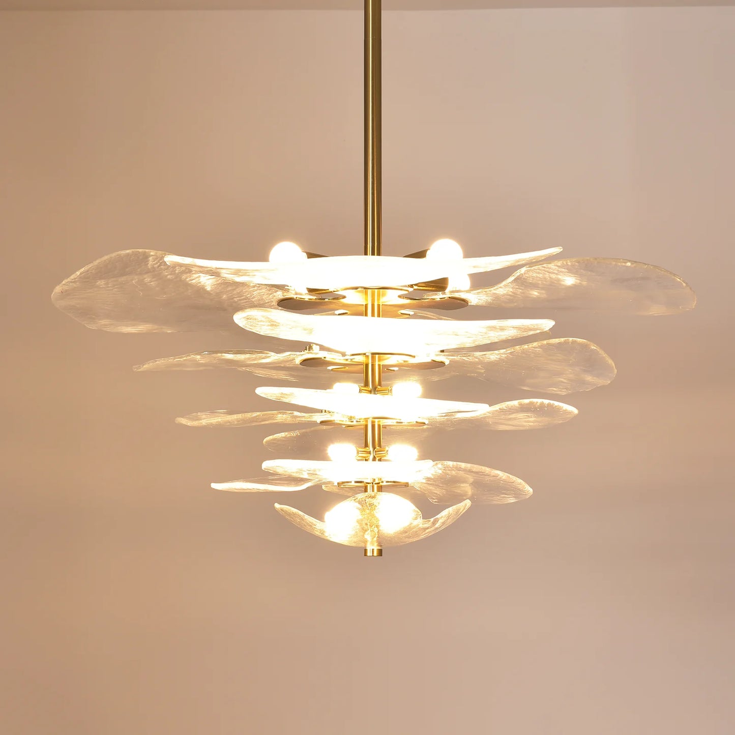 Leaf-Shaped White Textured Glass Chandelier