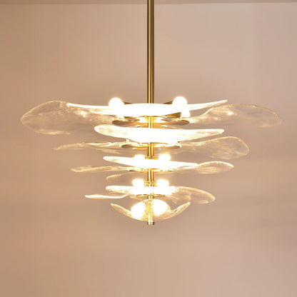 Leaf-Shaped White Textured Glass Chandelier